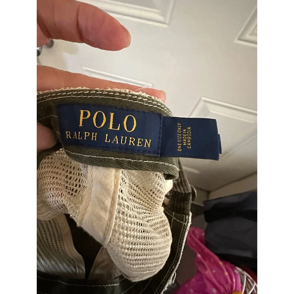 Polo Ralph Lauren USA Flag Trucker Hat Olive Corduroy Cream Mesh Cap Strapback